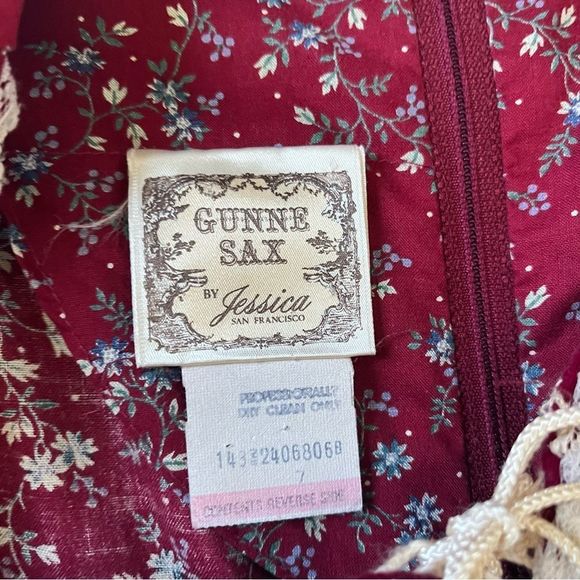 Gunne Sax Burgundy and Cream Midi Dress - Picture 7 of 15